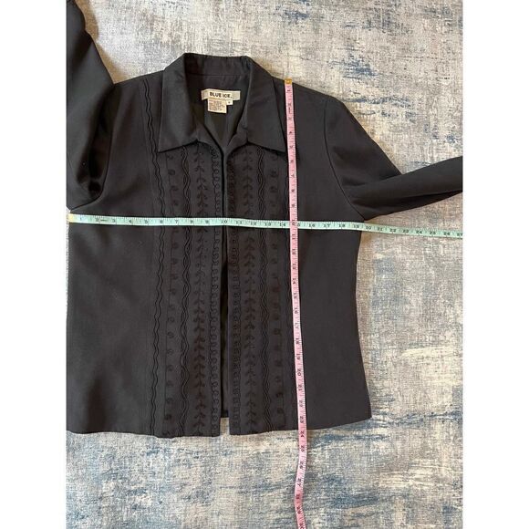 Vintage Blue Ice Black Faux Micro Suede Embroidered Open Front Blazer Size 8 - Picture 10 of 12